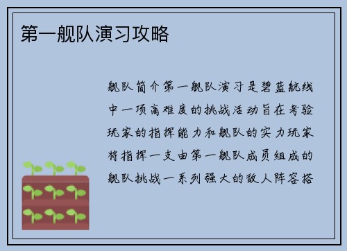 第一舰队演习攻略